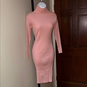 NWT Merokeety Long Sleeve Ribbed Fitted High Neck Knit Dress Blush Women’s Sz M
